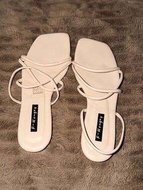 White Strappy Square-Toe Slide Sandals
